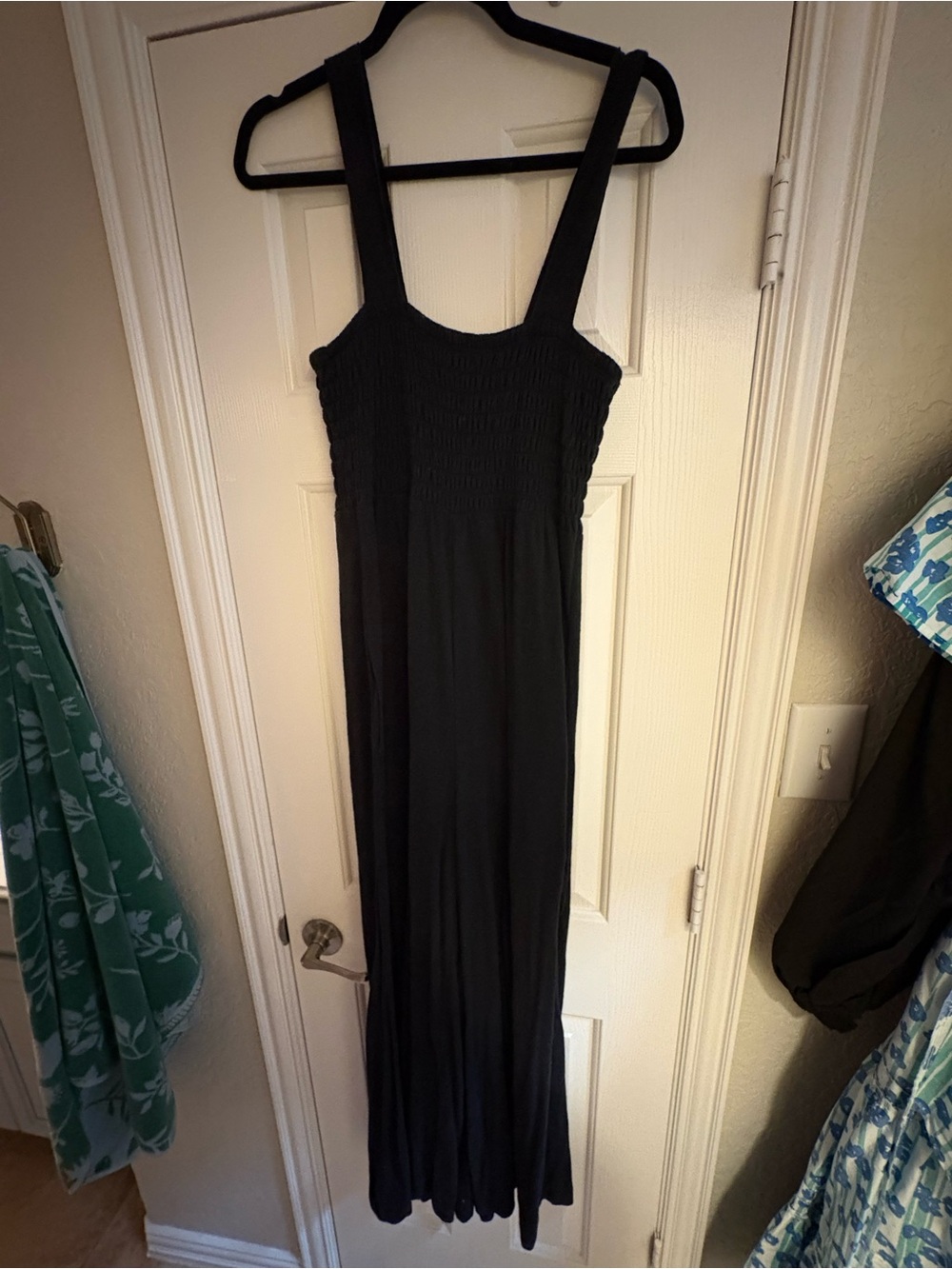 Free People Black Smocked Jumpsuit with Wide Straps